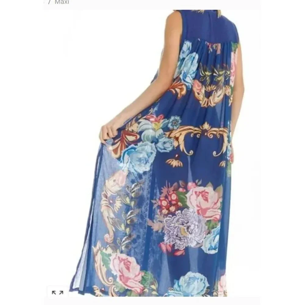 NWT Aratta Adonis Blue Embroidered Maxi Duster Shirt Dress S $228 Boho Festival - Picture 7 of 17